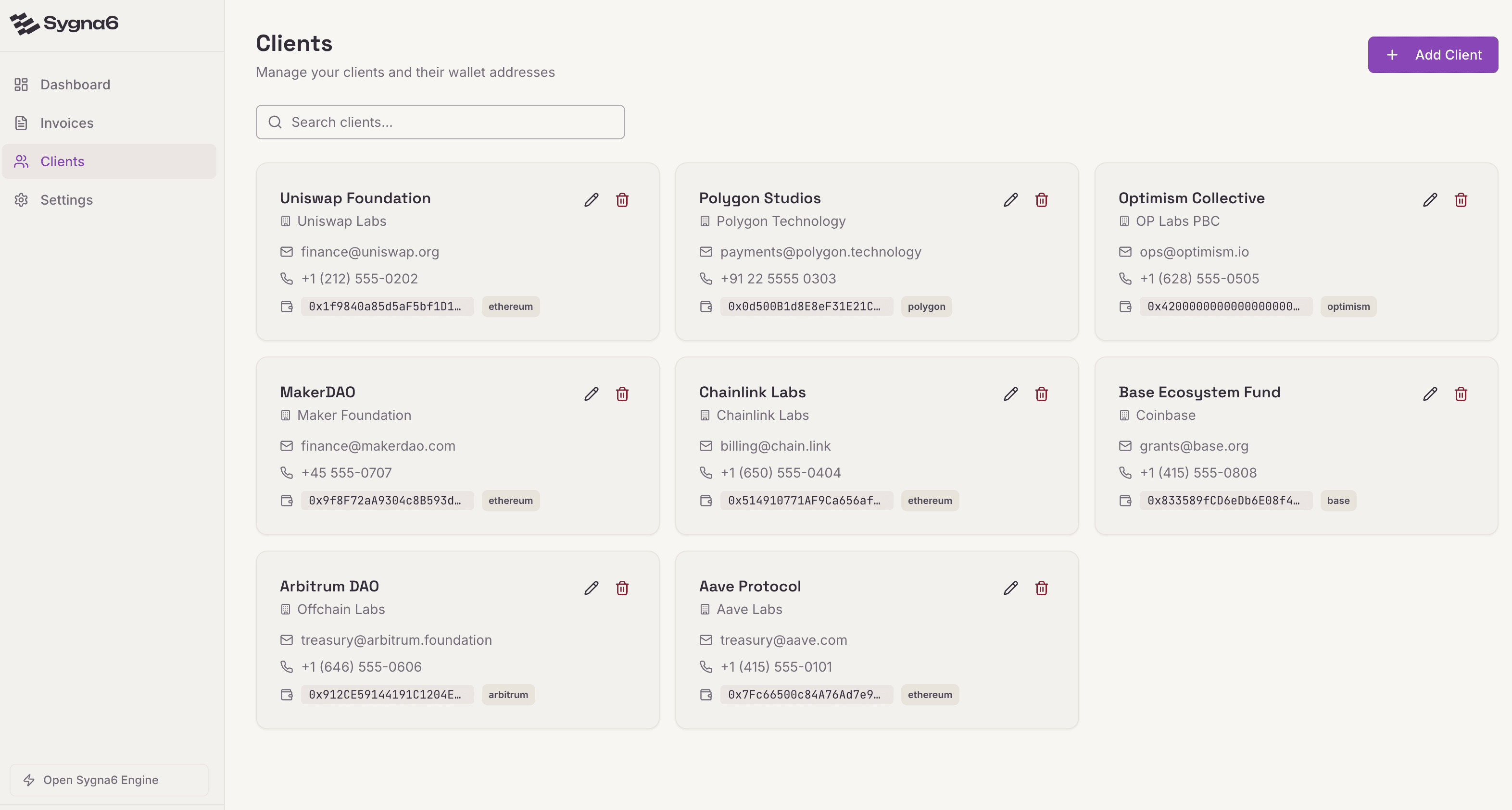 Clients screenshot
